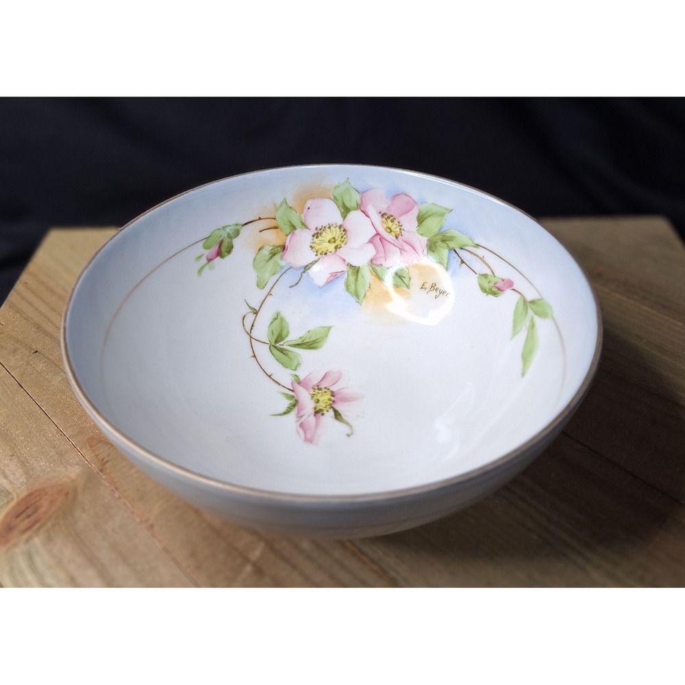 Signed‎ Royal Rudolstadt Prussia Hand Painted Floral Bowl E Beyer Gold Ball Feet